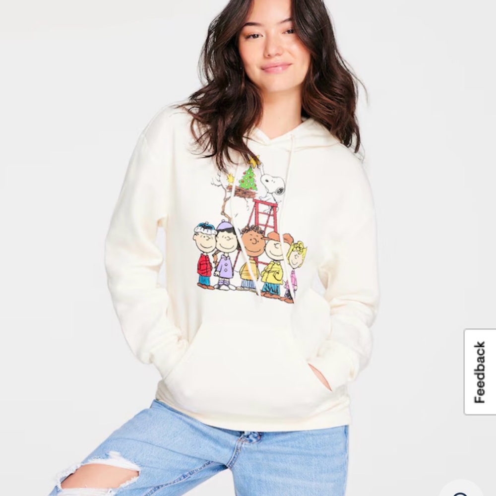 Peanuts Group Christmas Cream Pullover Hoodie | size XL - Picture 2 of 6